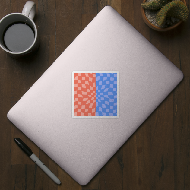 Abstract Checker Board - coral and blue split by JuneNostalgia